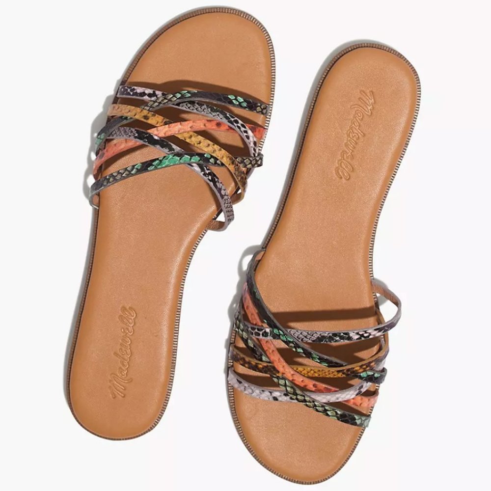 Madewell The Tracie Crisscross Slide Sandal in Snake Embossed Leather / NWOT
